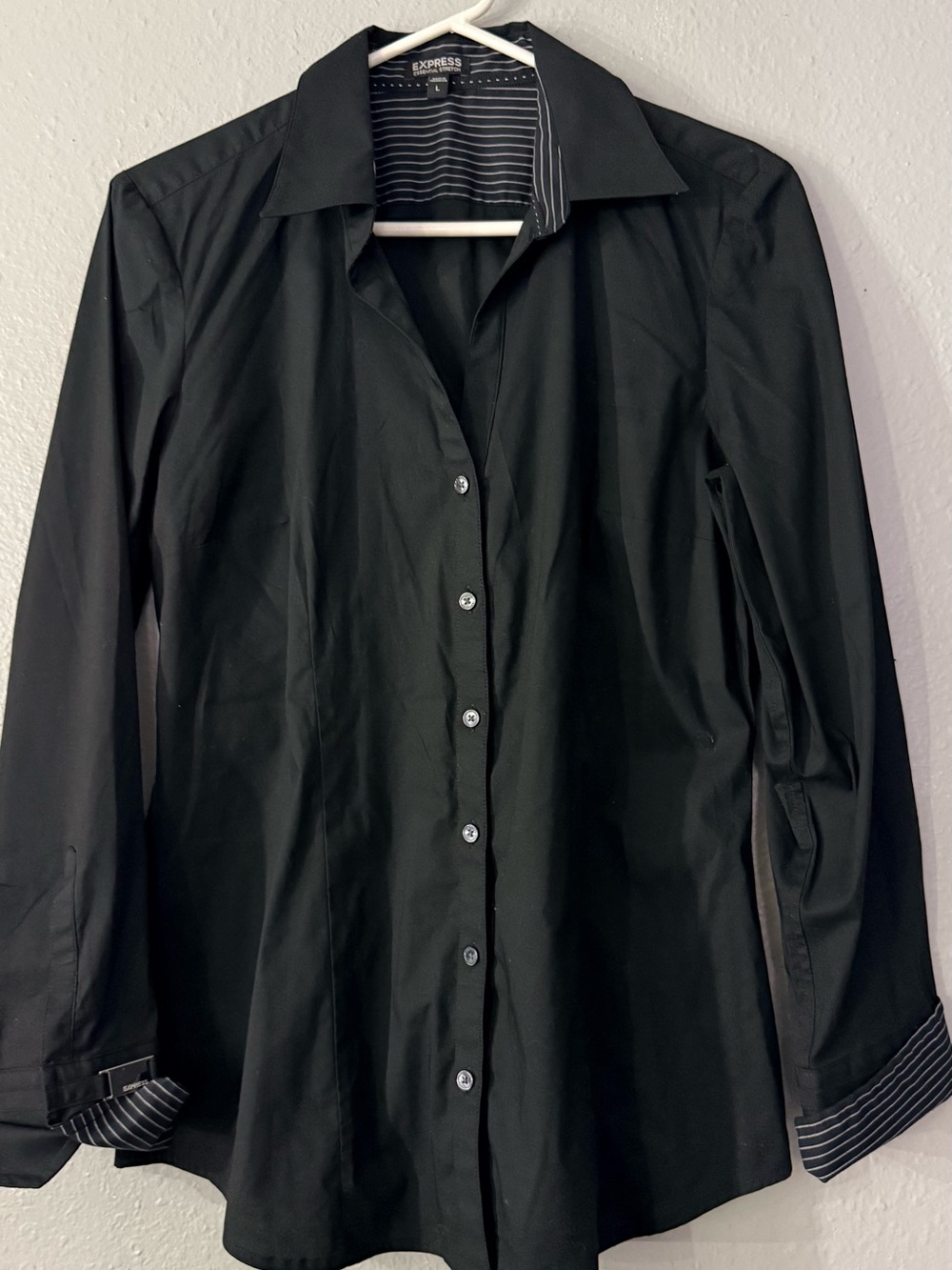 Express Black Striped Lined Button-Up Shirt